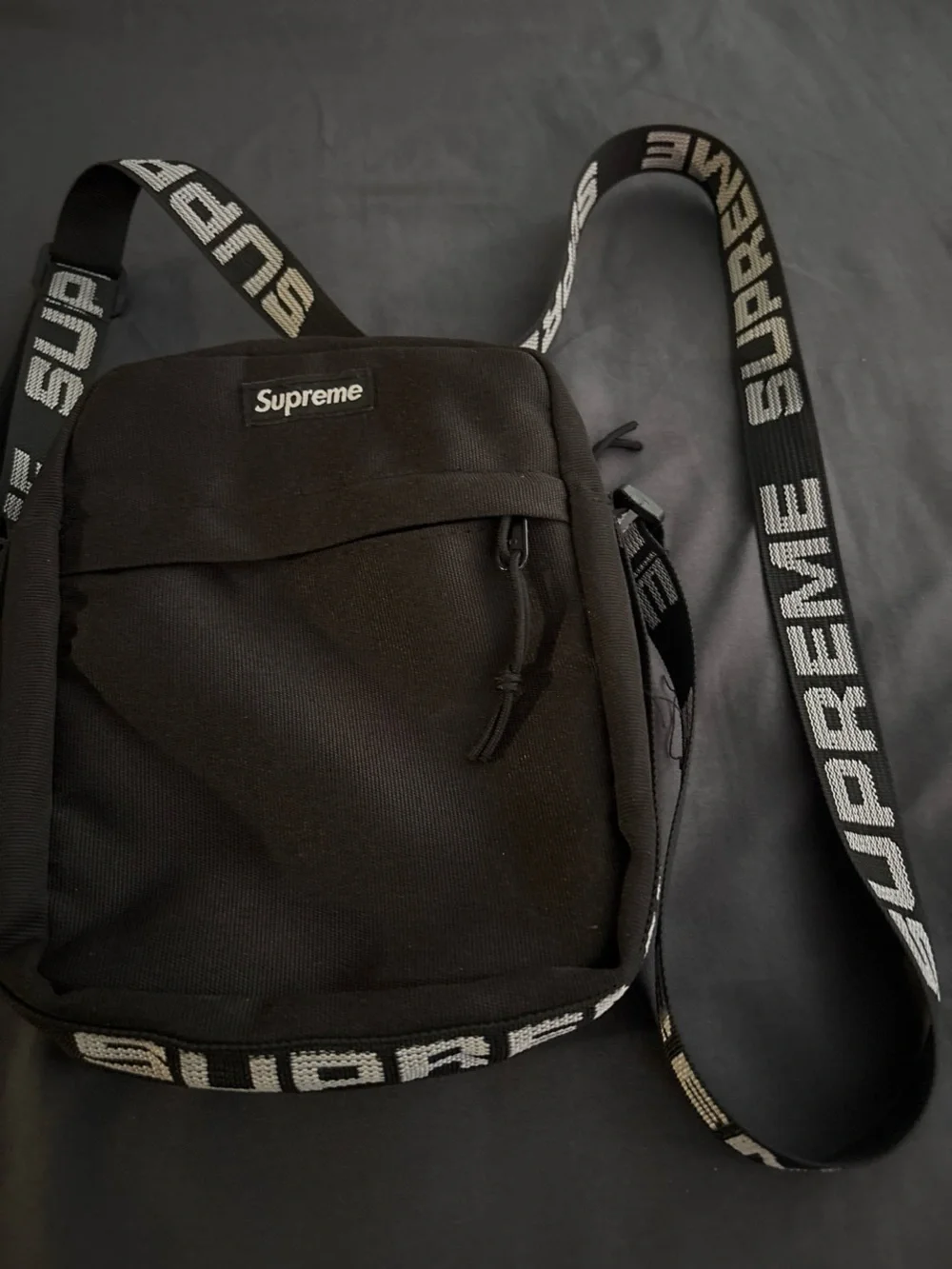 Supreme Black Crossbody Messenger Bag with Logo Strap